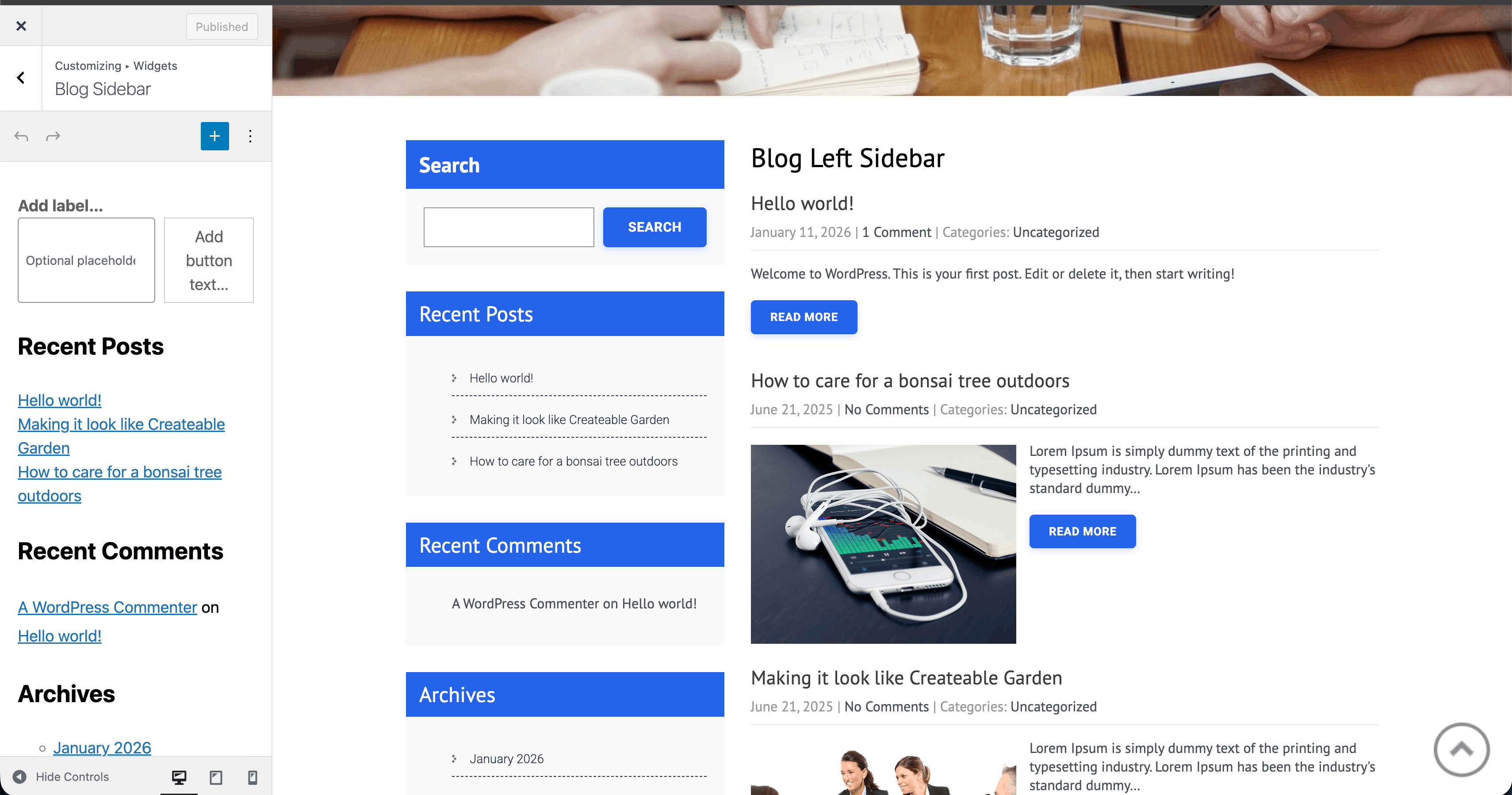 Blog page with sidebar
