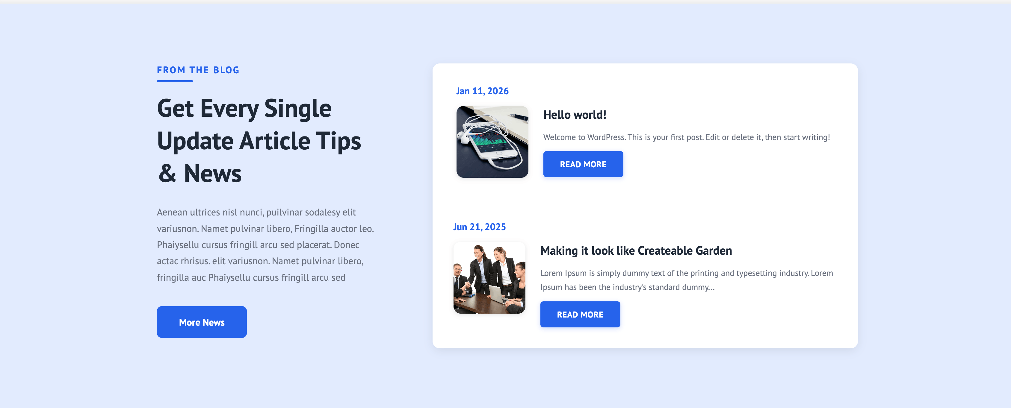 Blog section on frontend
