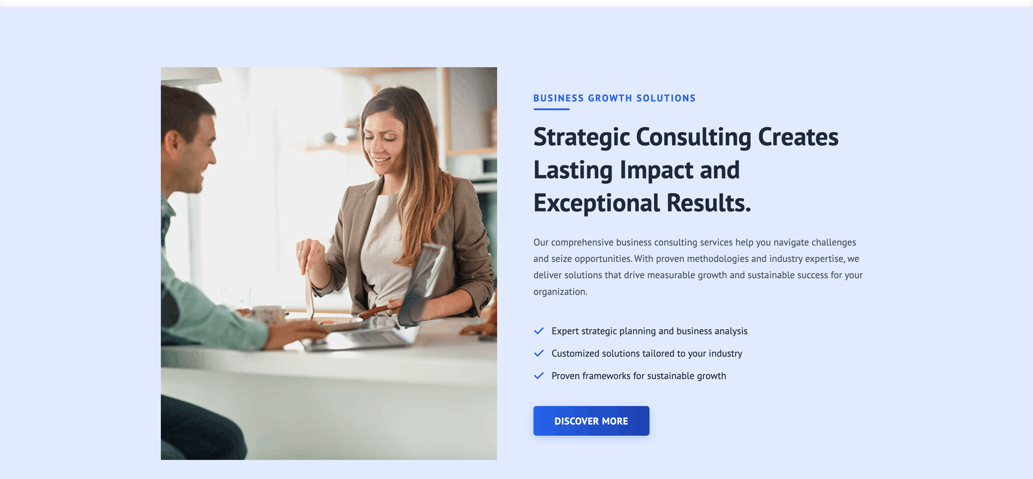 Business Growth Solutions section on frontend