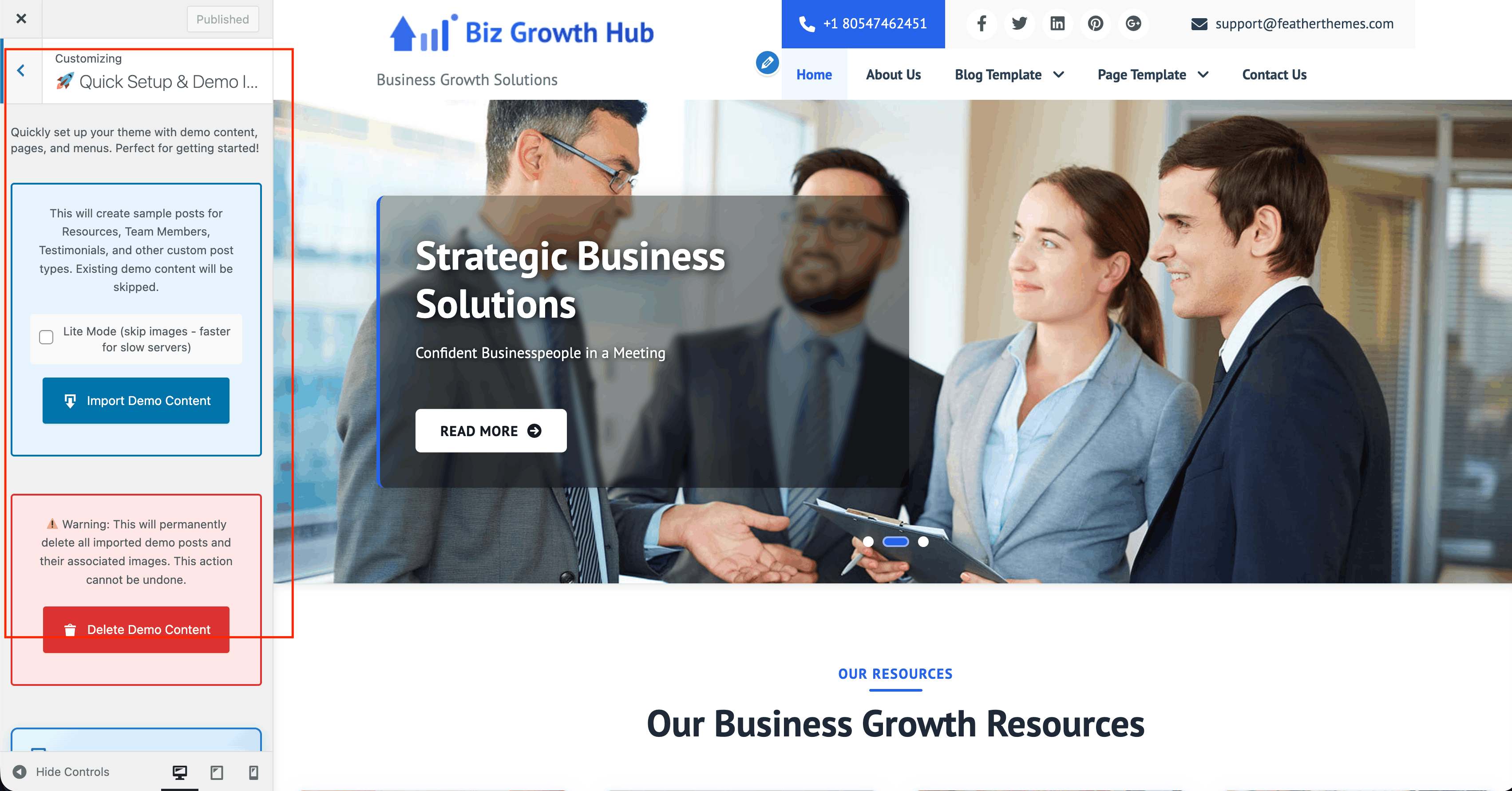 Quick Setup & Demo Import in Customizer