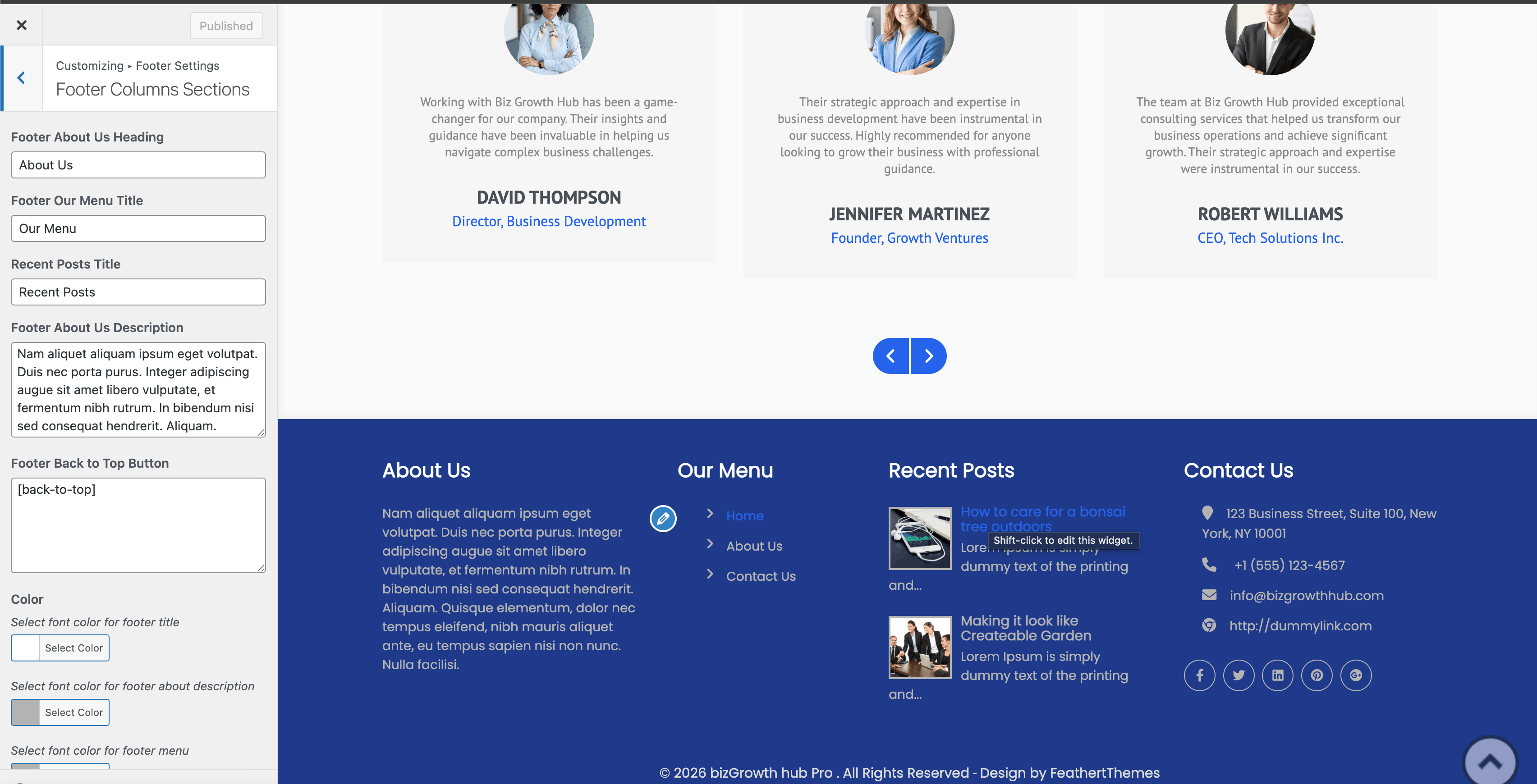 Footer columns in Customizer