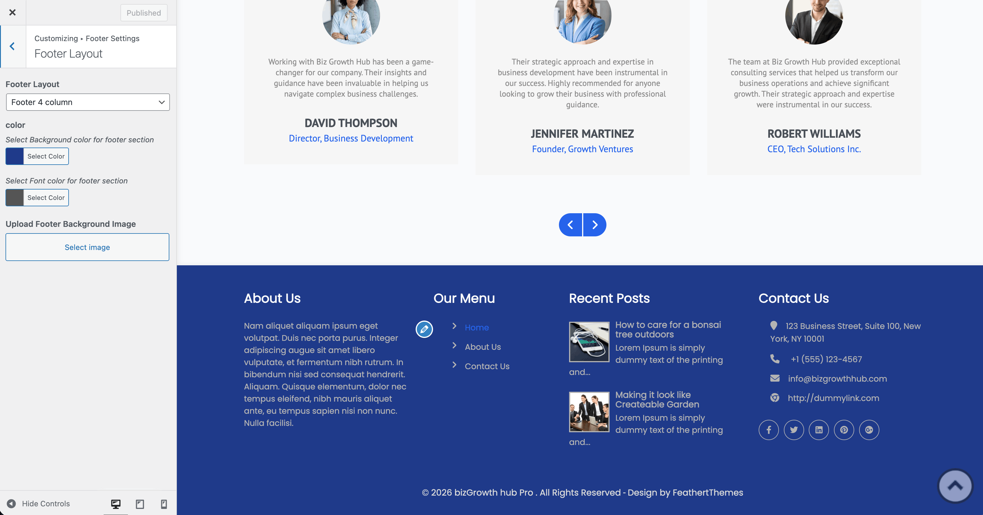 Footer layout in Customizer