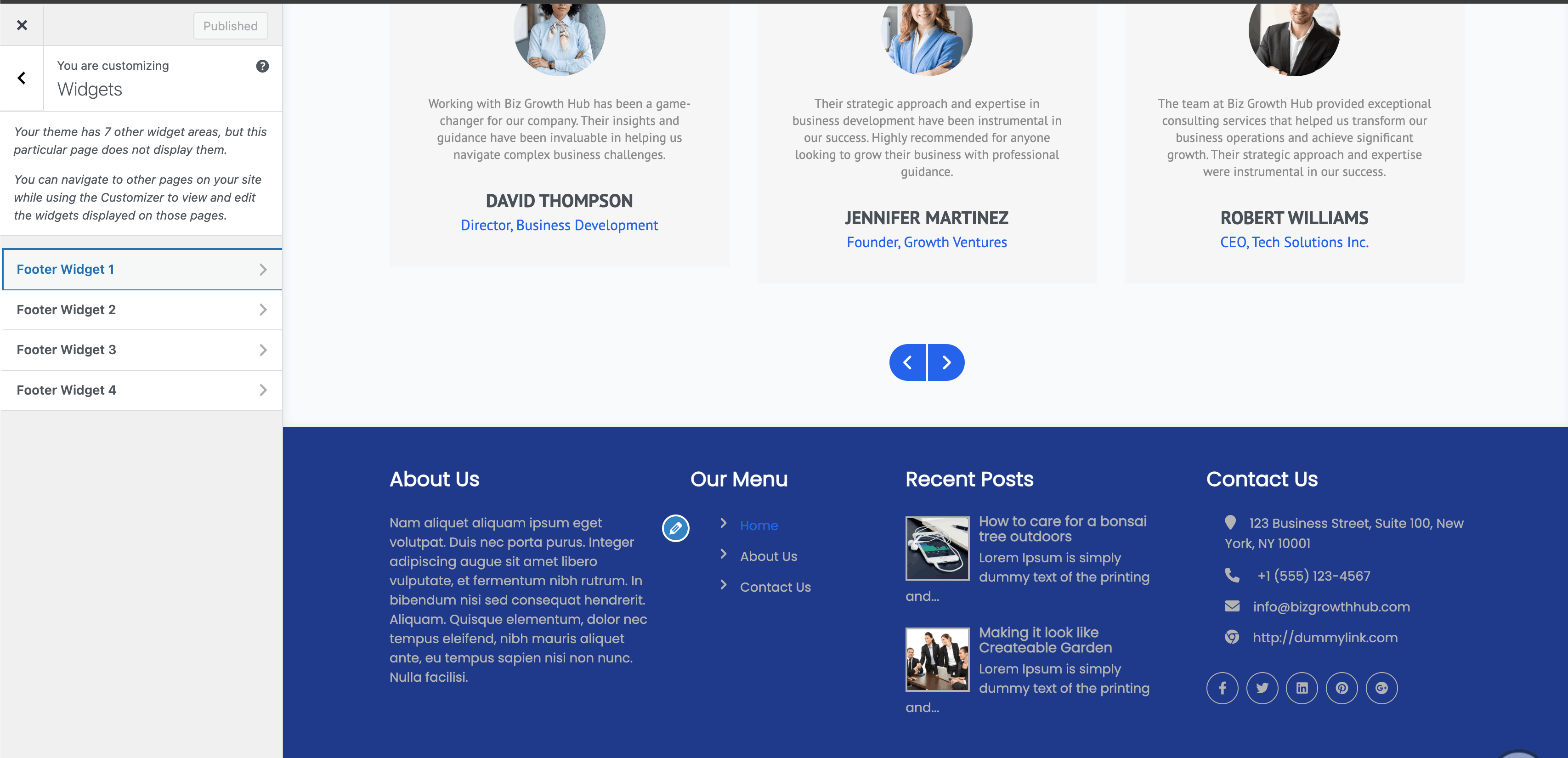 Footer widgets in Customizer