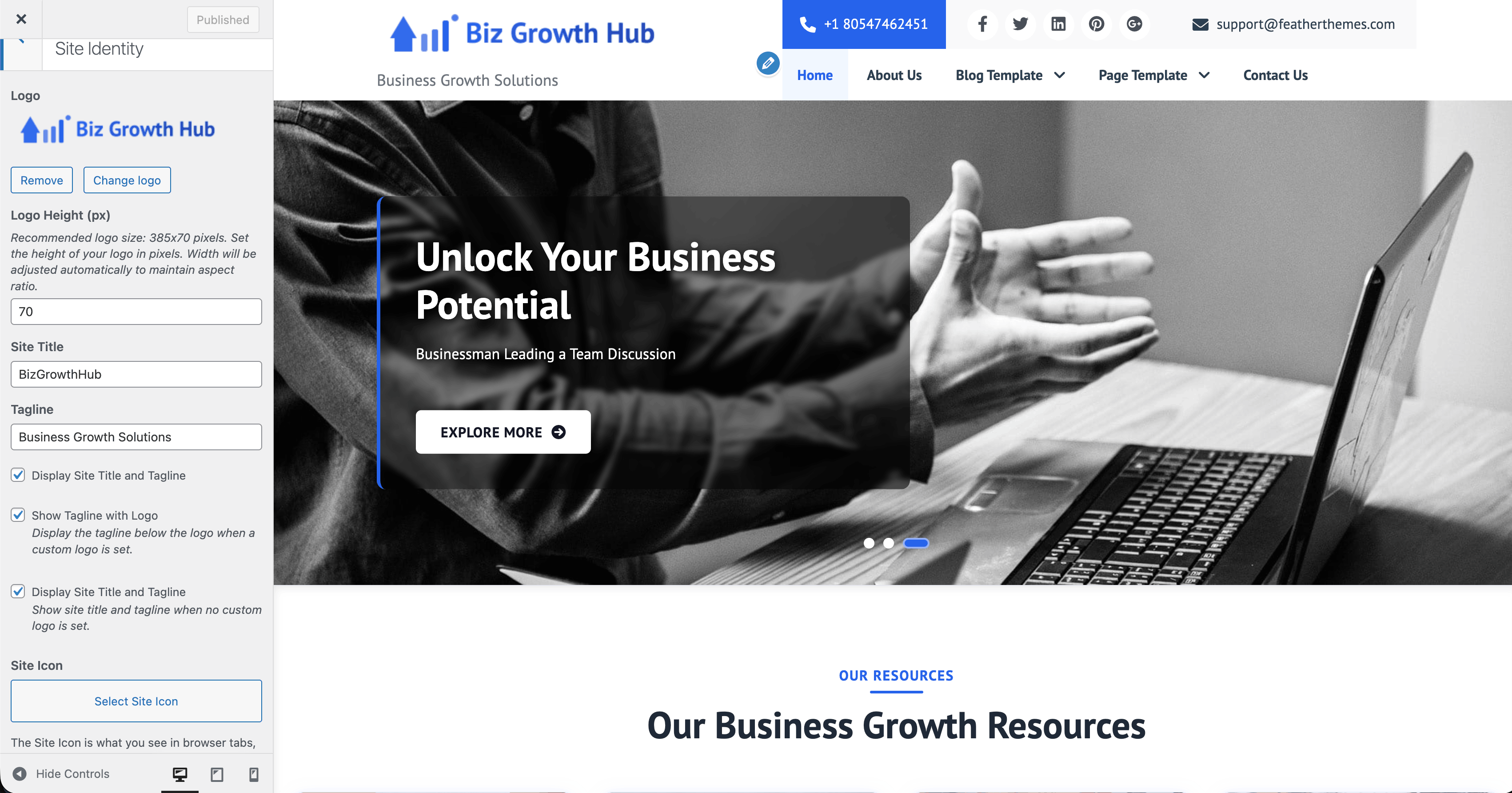 Site identity / logo in Customizer