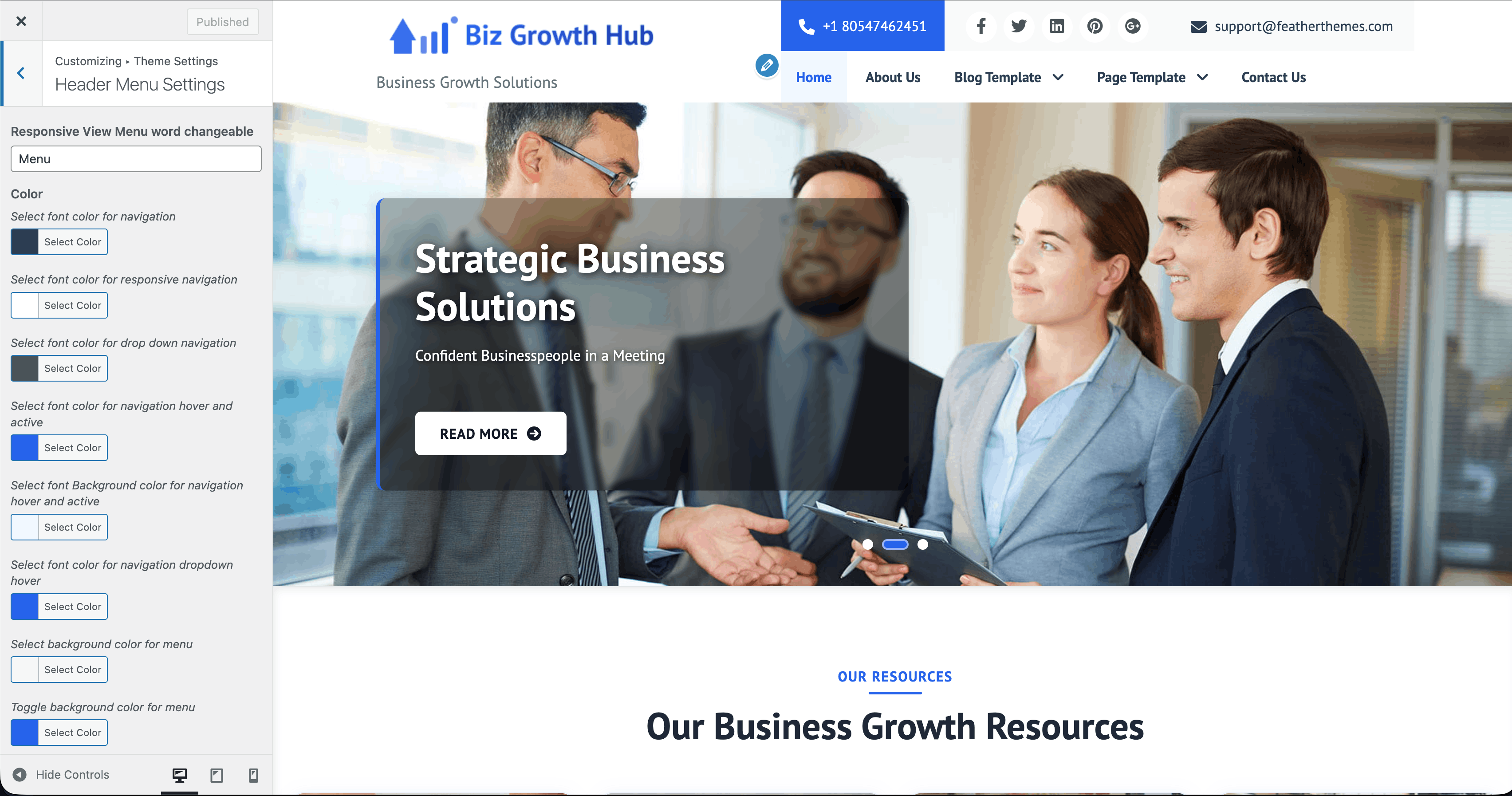 Header menu color settings in Customizer