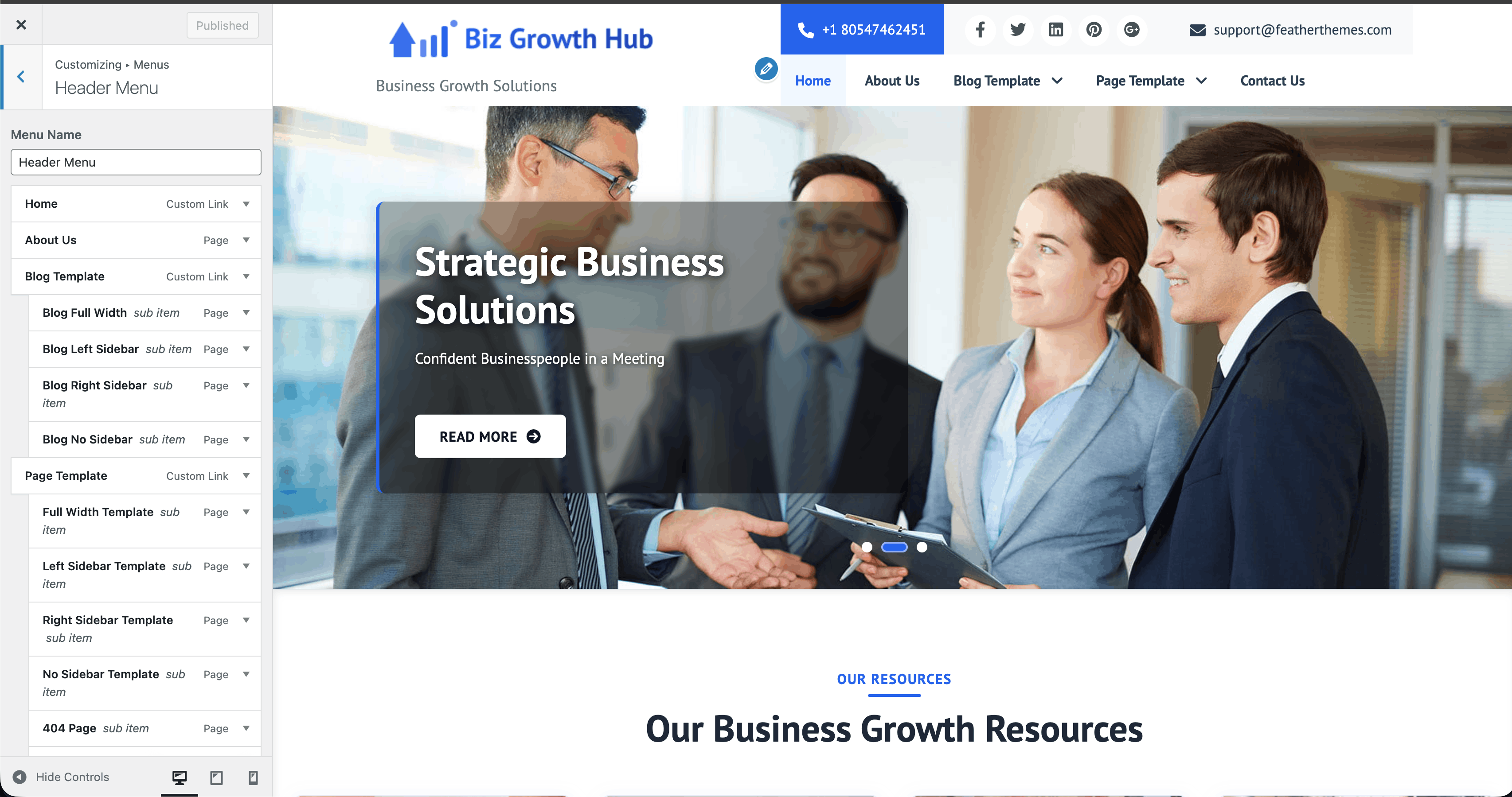 Header menu / Primary menu in Customizer