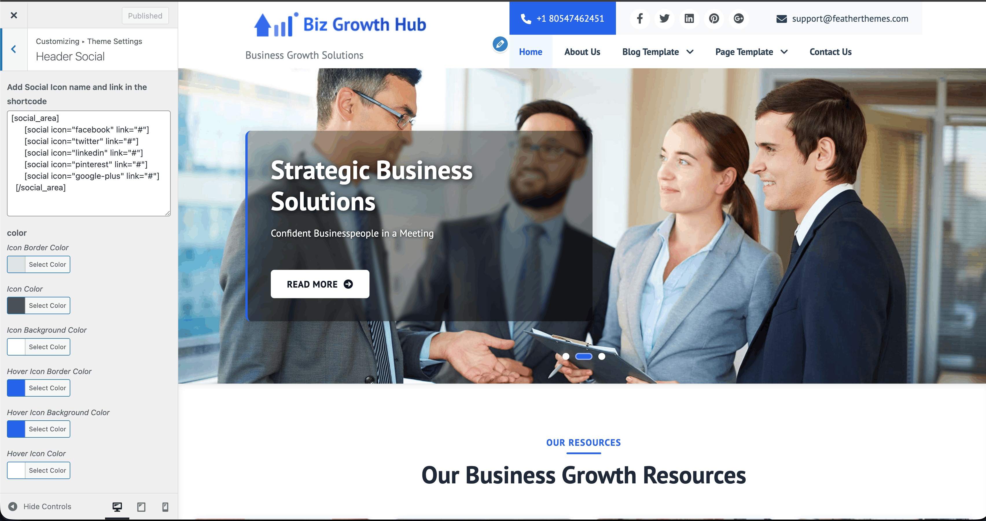 Header social links in Customizer