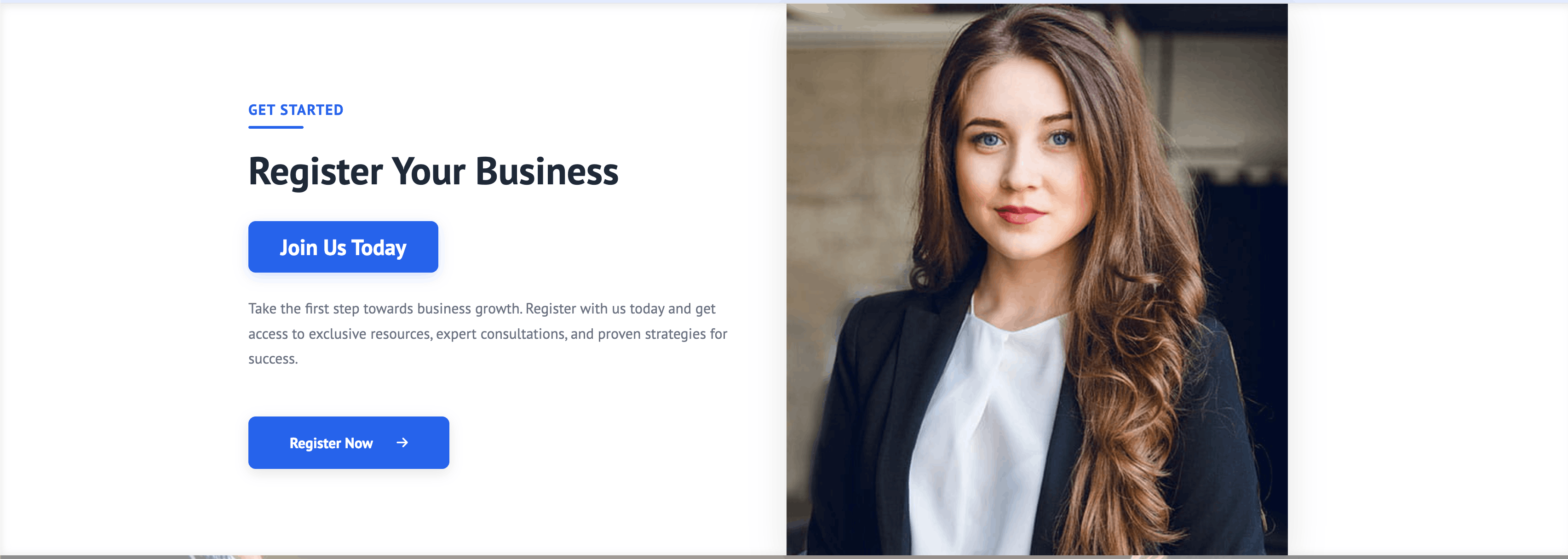 Business Registration section on frontend
