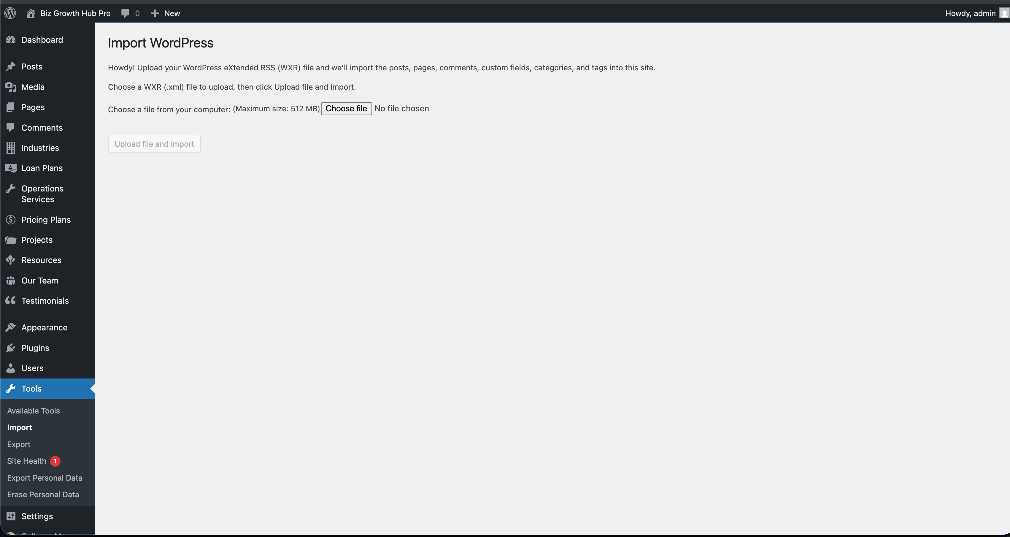 WordPress Tools » Import – Run Importer