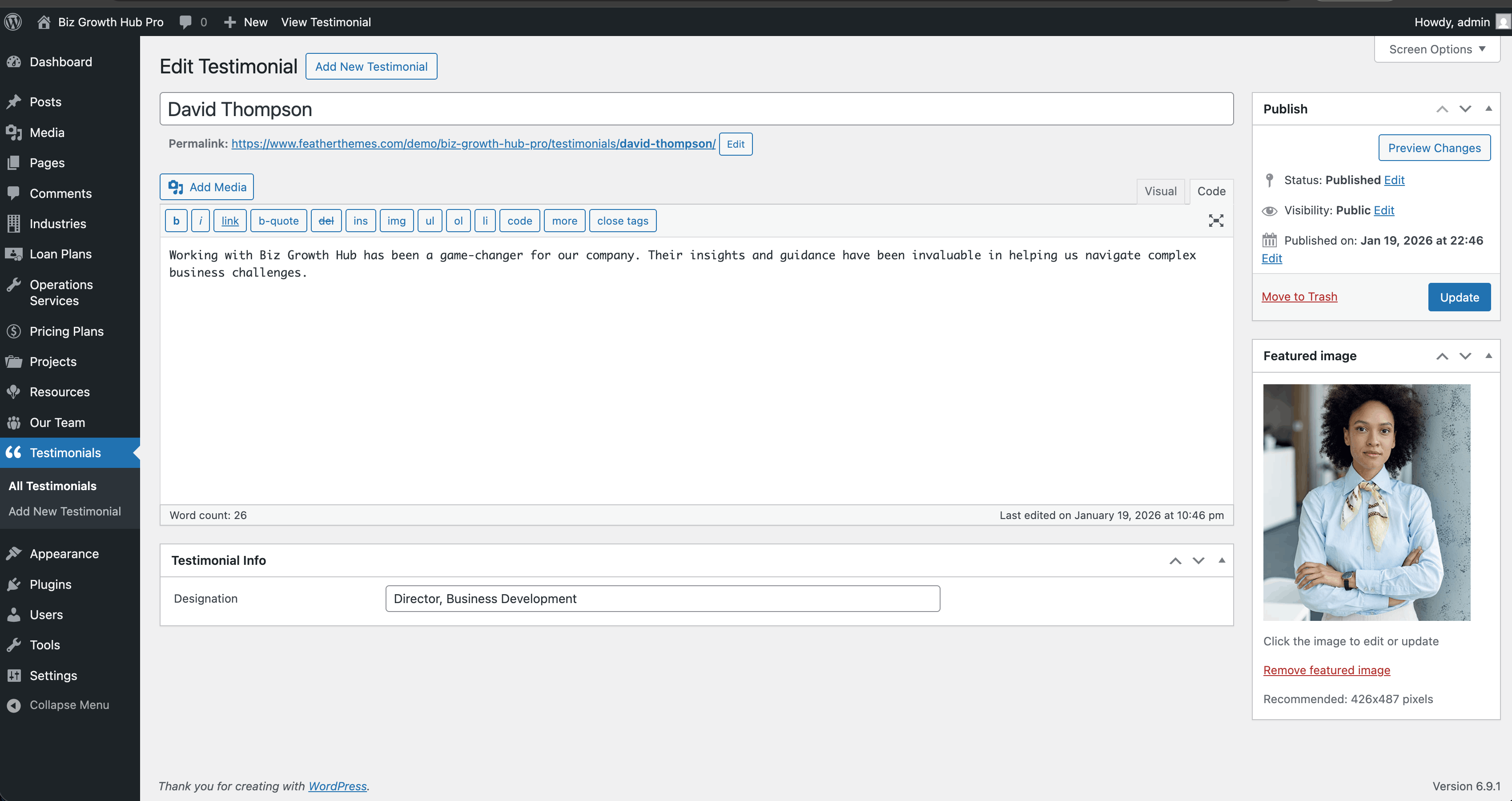 Add or edit Testimonial