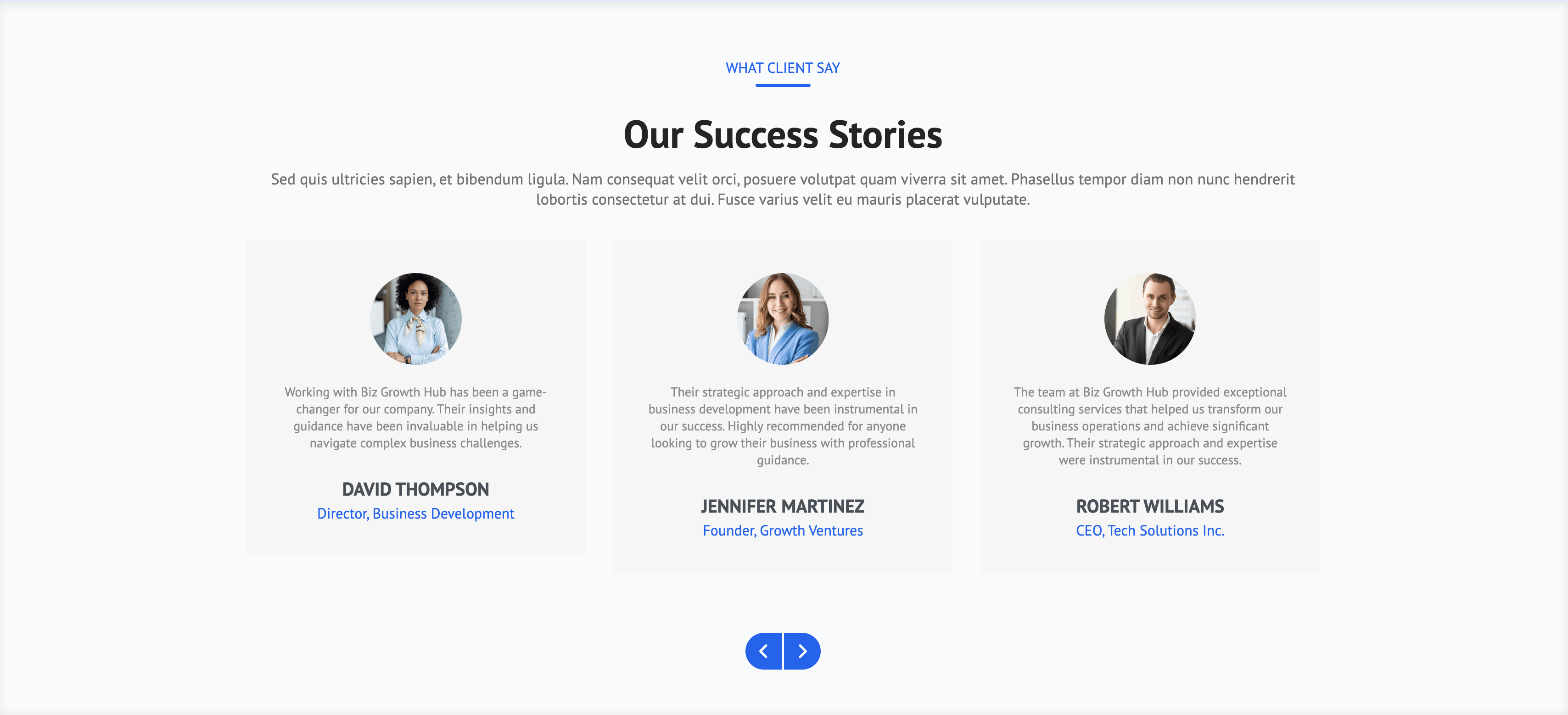 Testimonial section on frontend