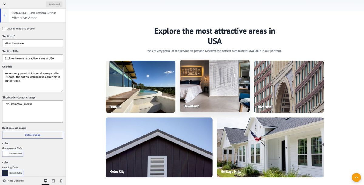Attractive Areas customizer