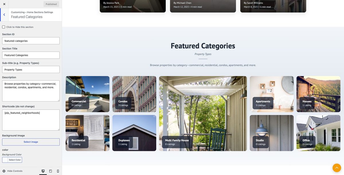 Featured Neighborhoods customizer