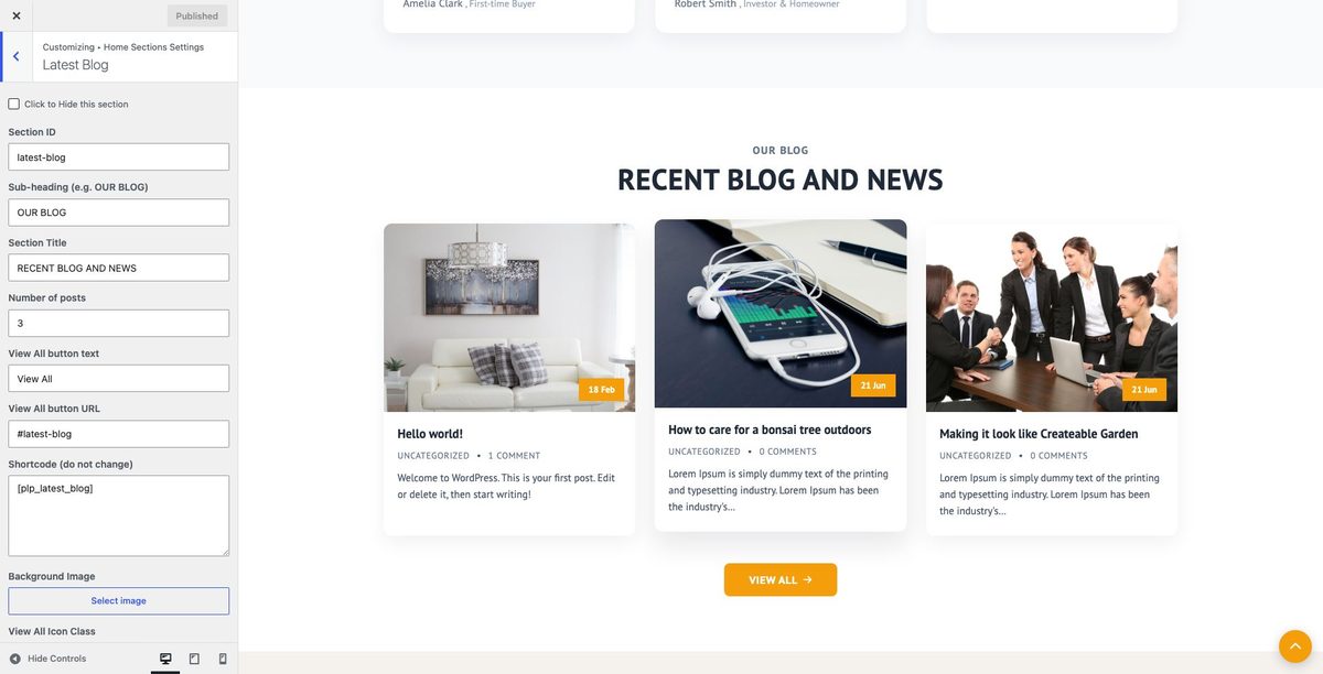 Latest Blog customizer