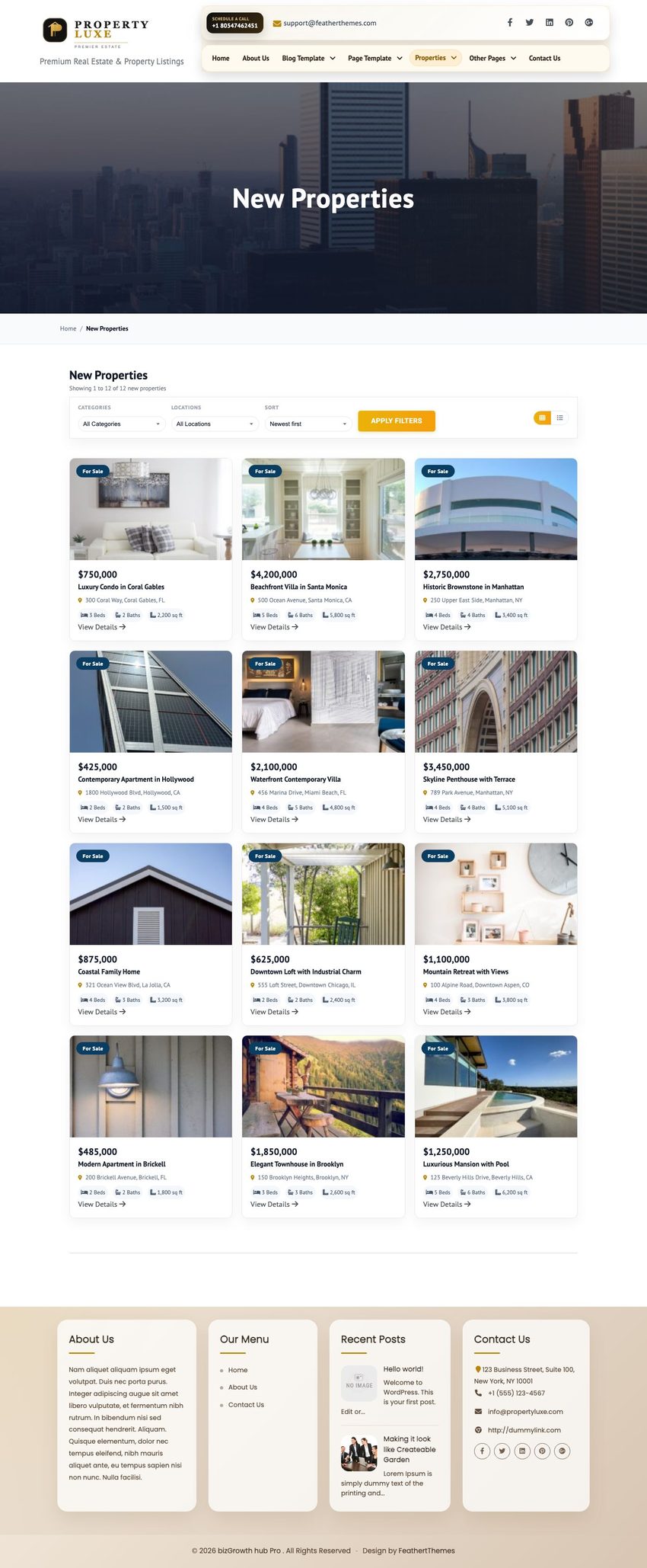 New Properties page