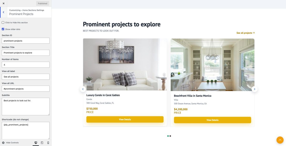 Prominent Projects customizer