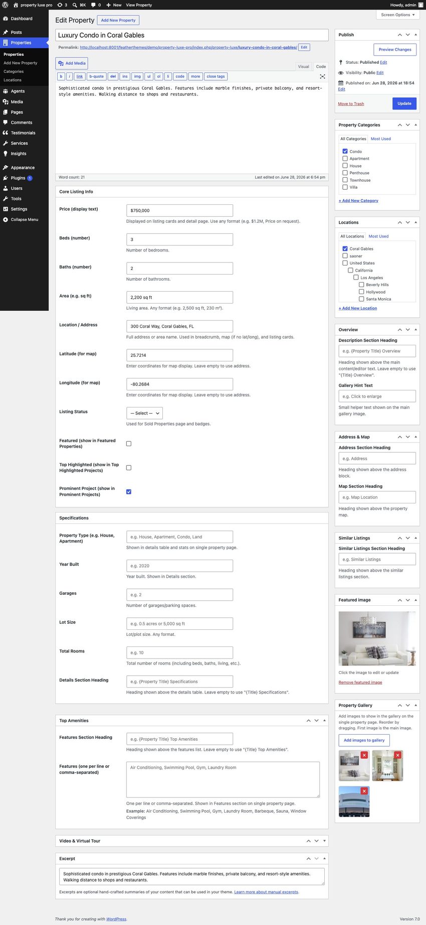 Property edit screen