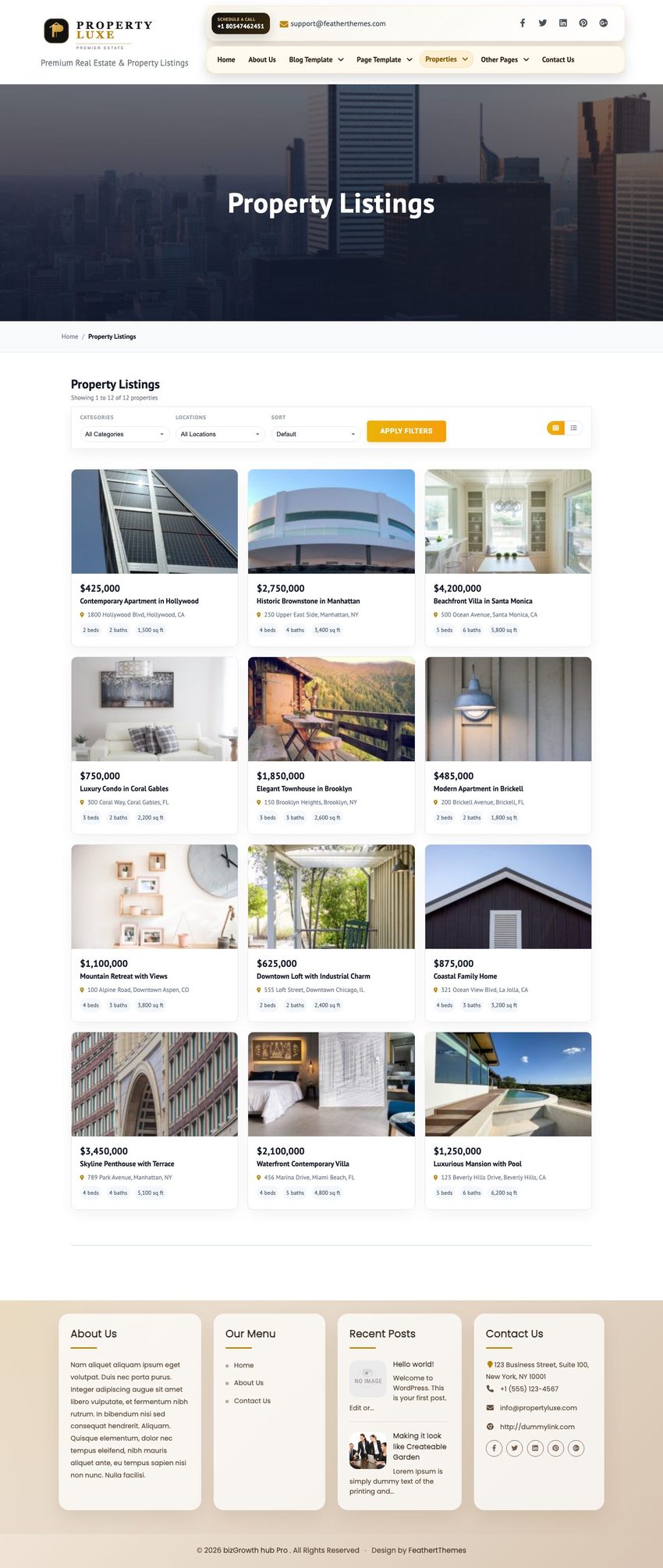 Property Listings page
