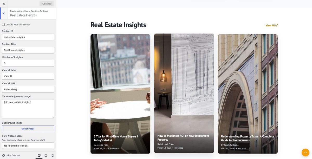 Real Estate Insights customizer