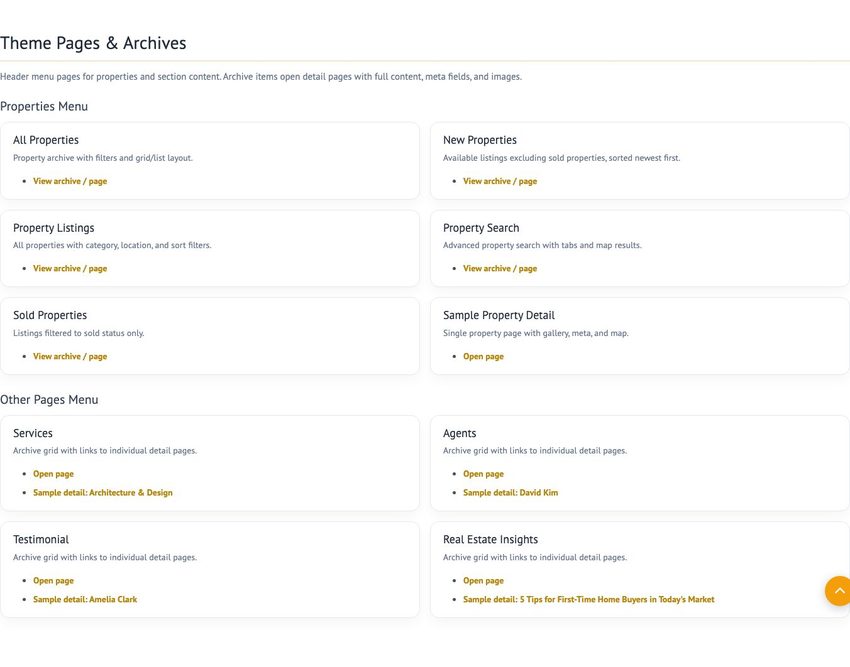 Theme pages catalog on Shortcodes Demo