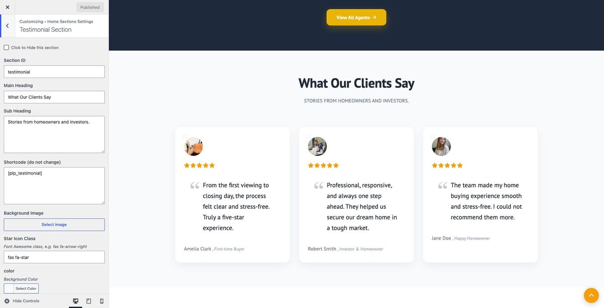 Testimonials customizer