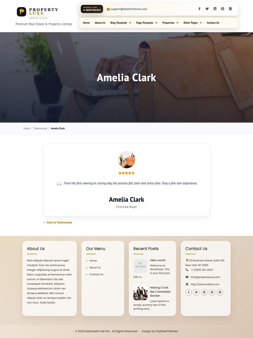 Single testimonial page