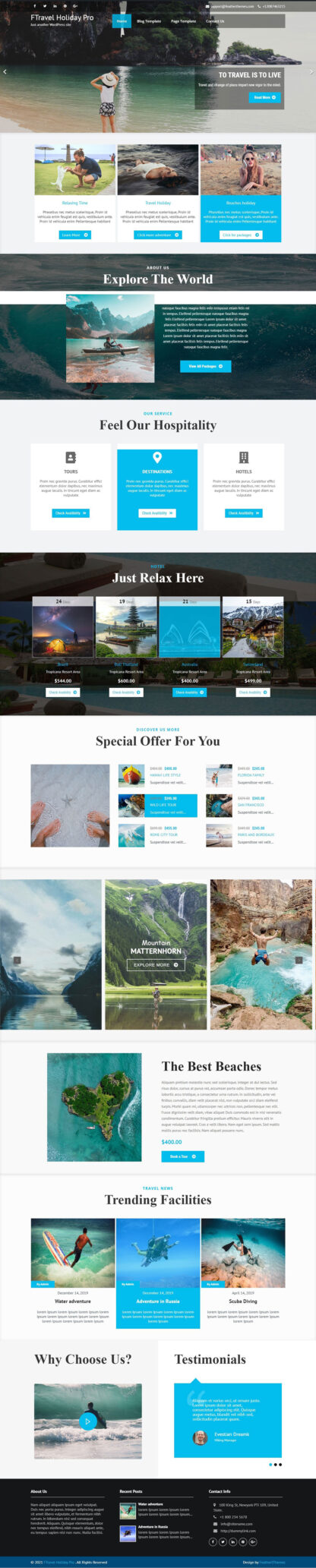 FTravel Holiday WordPress Theme - Dream Vacation Website Design